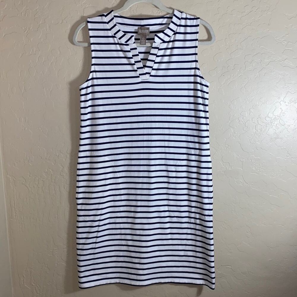Chicos blue and white striped sleeveless cotton dress